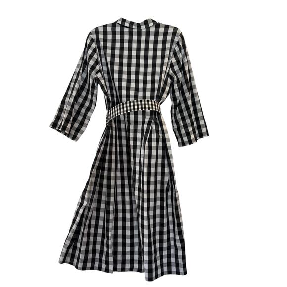 Lafayette 148 Gingham Midi Shirt Dress Large 3/4 Sleeve Black White Button Front - Picture 7 of 9